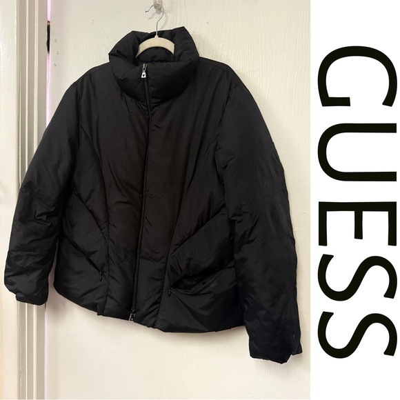 Y2K Vintage Guess Black Puffer Jacket Modern Minimalist Design - Picture 1 of 6